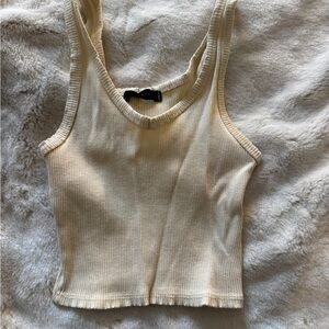 Elegant Cream Ribbed Tank Top